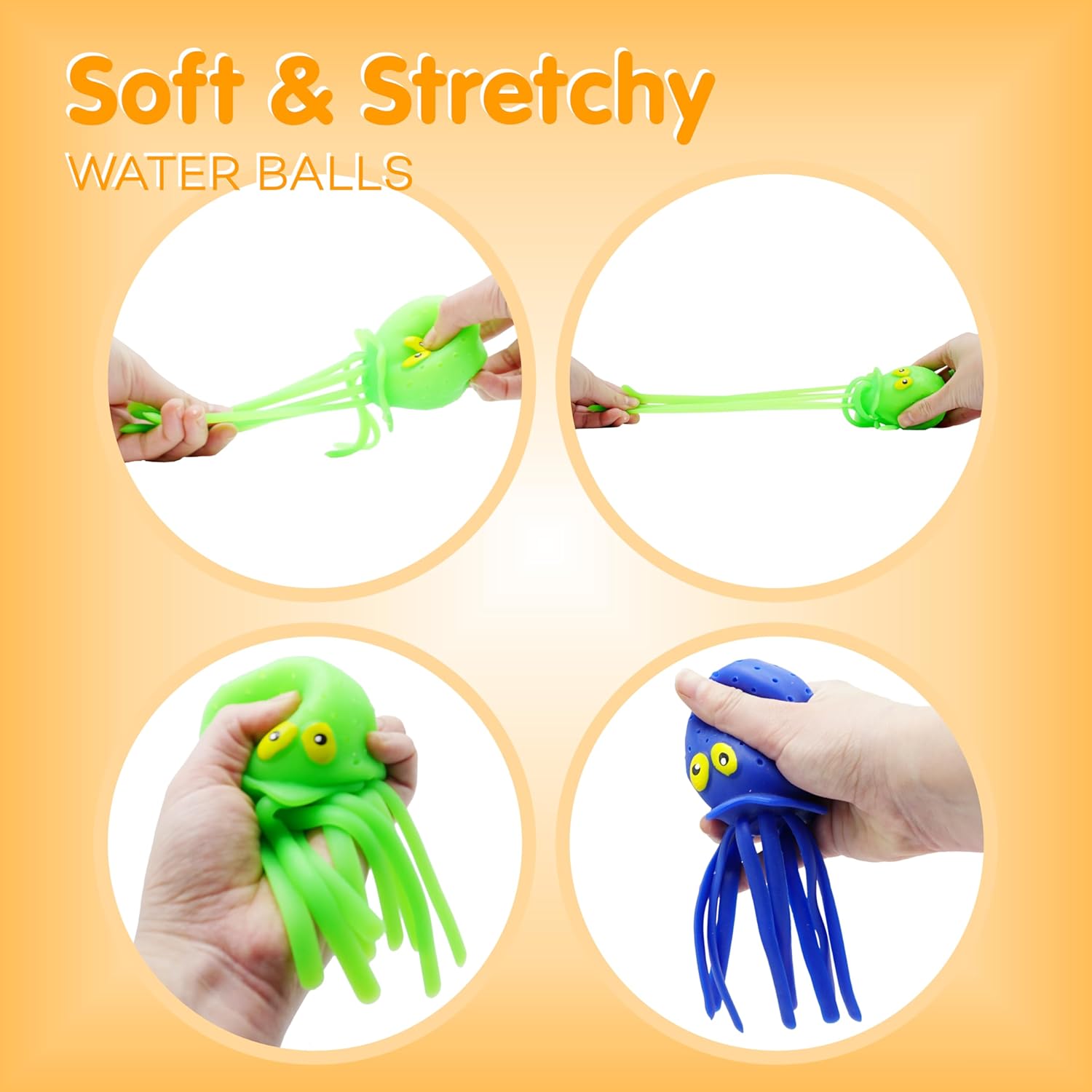 Octopus Water Balls - Pack of 6 Pool Toys for Kids Sensory Absorbent Water Splash Balls Bomb, Toddler Bath Toy, Swimming Pool Floating Swim Toys Outdoor Activity Game Easter Basket Stuffer