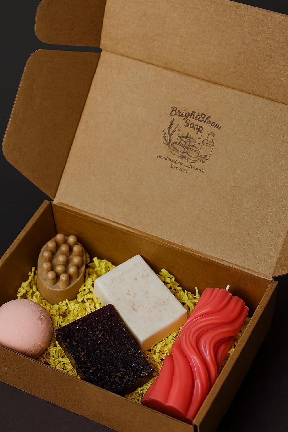Handmade Soap Gift Set – 5 Natural Soaps Bars, Bath Bomb, Massage Bar Soap – Natural Relaxing Self Care Gift