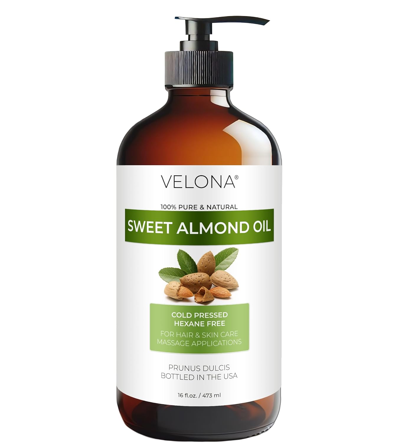 velona Sweet Almond Oil - 16 Fl Oz in Glass Bottle | 100% Pure and Natural Carrier Oil |Cold Pressed | Skin, Hair, Body & Face Moisturizing | Use Today - Enjoy Results…