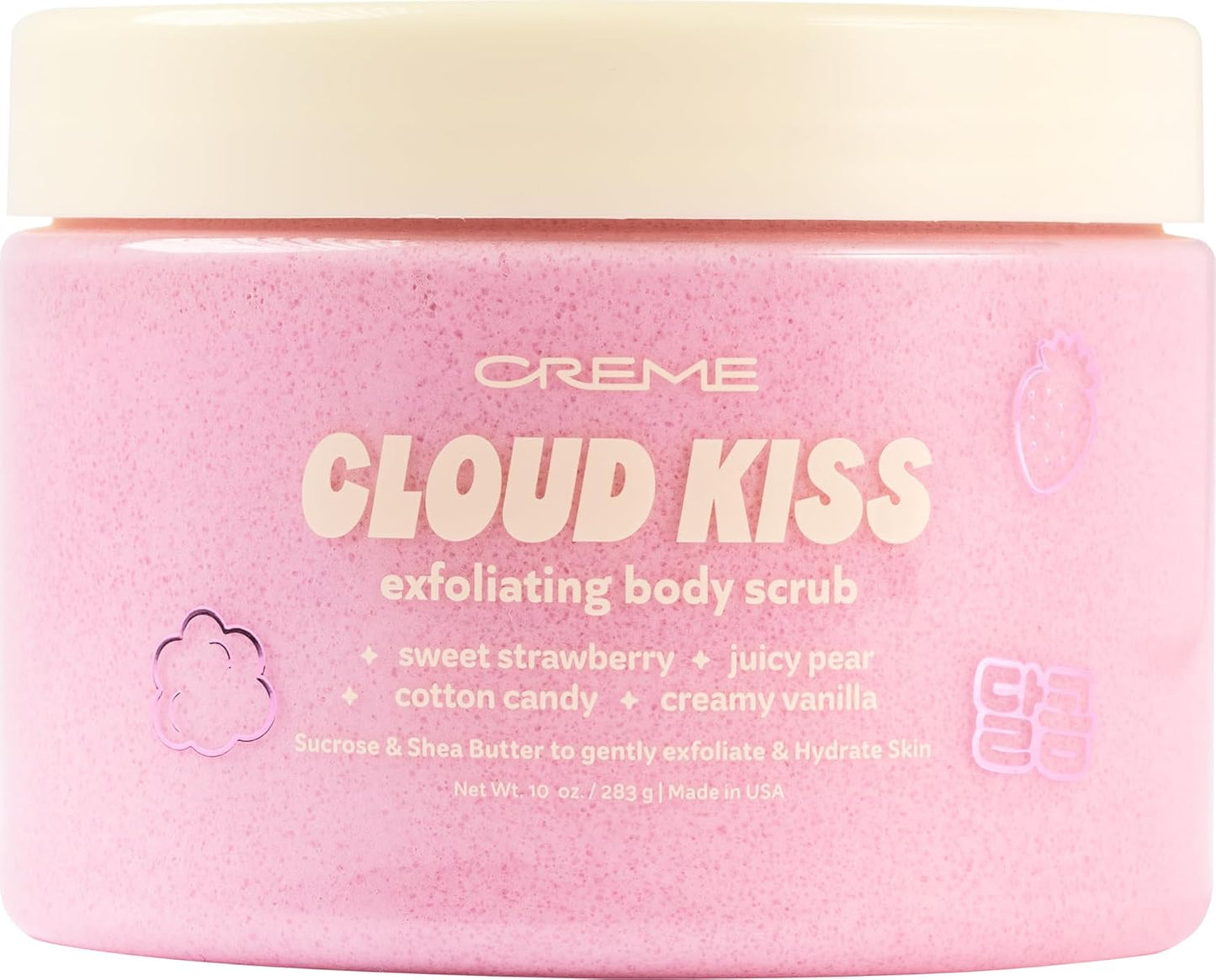 The Crème Shop Smoothing Body Scrub | Exfoliating Sugar Scrub with Almond Oil, Scented with Sweet Fruits, Creamy Vanilla & Soft Musk, 10 oz.