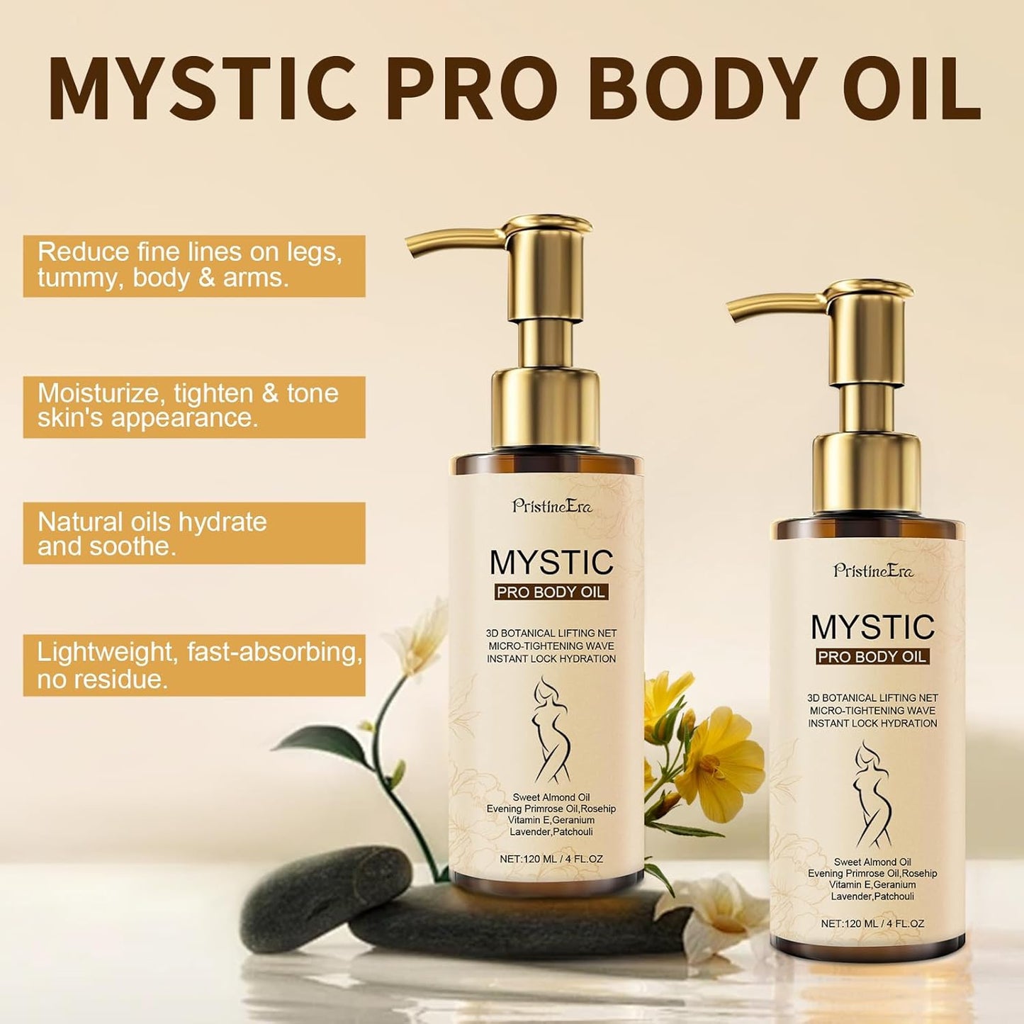 Mystic Body Firming Oil Deep Lasting Hydration and Firming Skin for Full Body Skin Tightening Body Oil After Shower 4.23 fl oz (Lavender)
