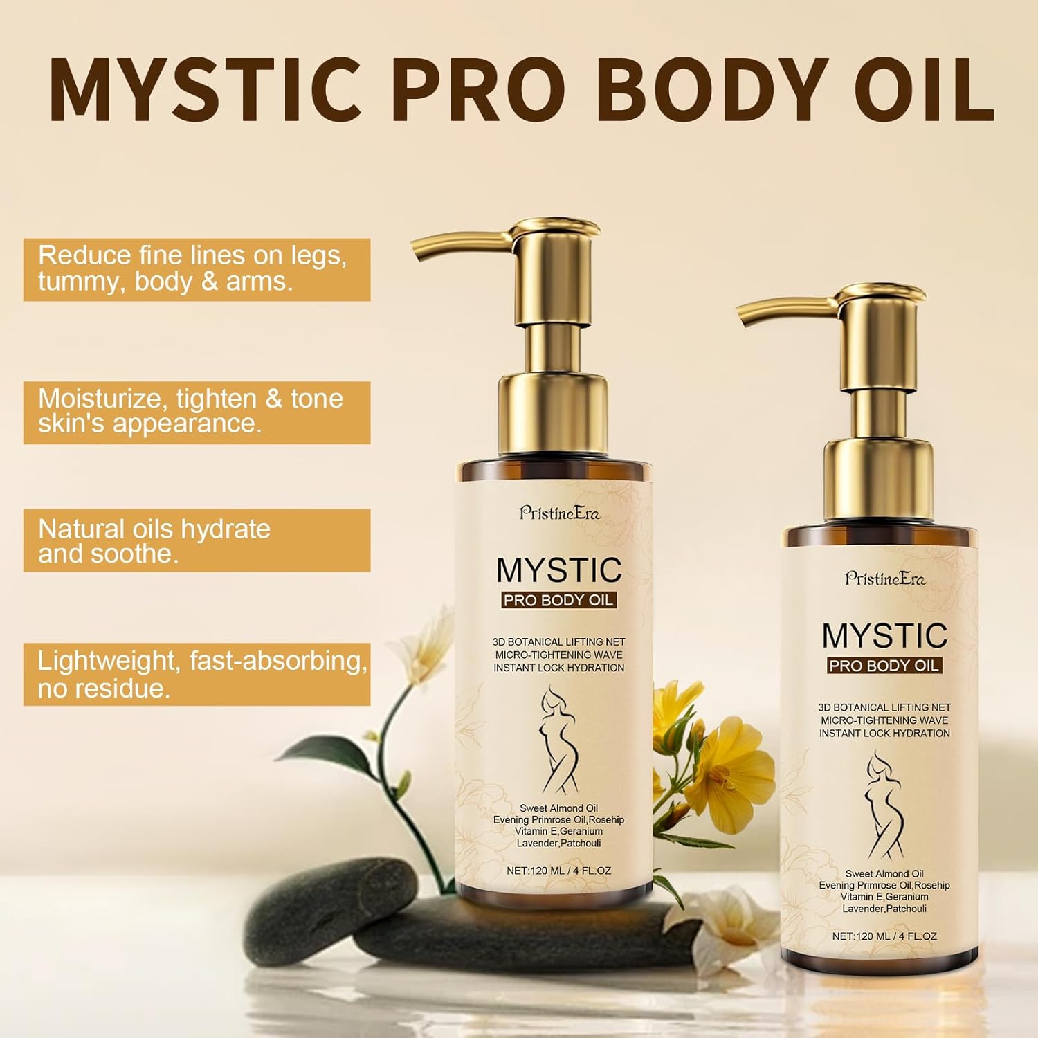Mystic Body Firming Oil Deep Lasting Hydration and Firming Skin for Full Body Skin Tightening Body Oil After Shower 4.23 fl oz (Lavender)