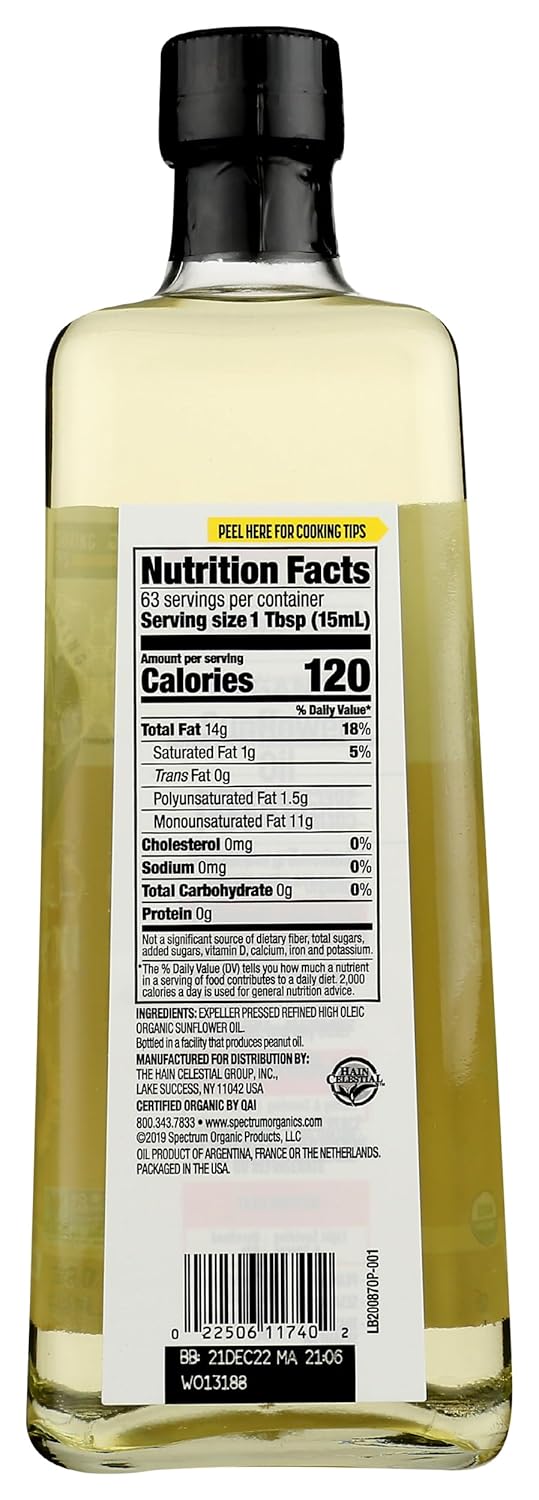 Spectrum Naturals Organic Hi Heat Sunflower Oil, 32 Ounce