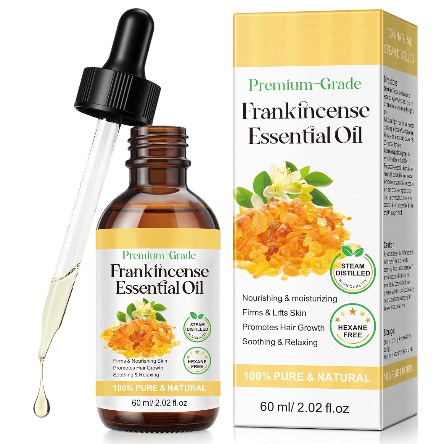 Frankincense Essential Oil 2.02 Fl oz - 100% Pure & Natural Premium Frankincense Oil for Face, Skin Care, Hair, Body Massage, Diffusers, Aromatherapy, Meditation, Moisturize, Tighten Skin