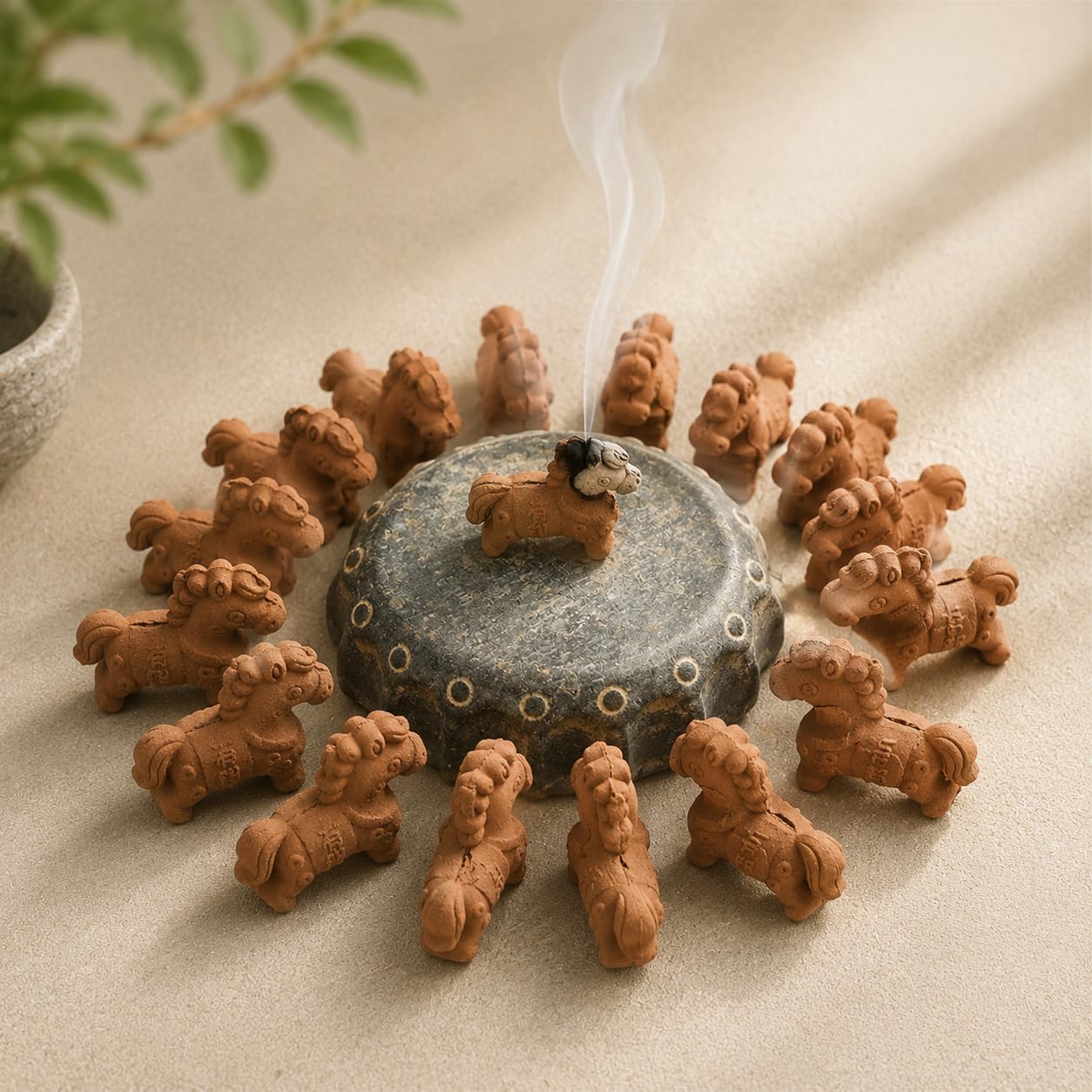Large Incense Cones, Natural Sandalwood Scent, Horse Incense Cones - Mud Sculpture Zodiac Horse Shape,Fits Most Incense Trays & Holders, Excellent for Relaxation(40Pcs)
