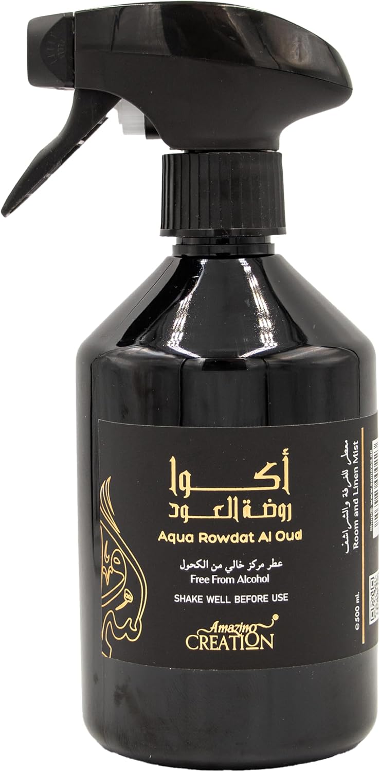 Aqua Rawdat Al Oud Room & Linen Mist – Long-Lasting Alcohol-Free Air Freshener for Home, Upholstery, Carpets, Bed Linen & Clothes – 17 fl oz / 500ml