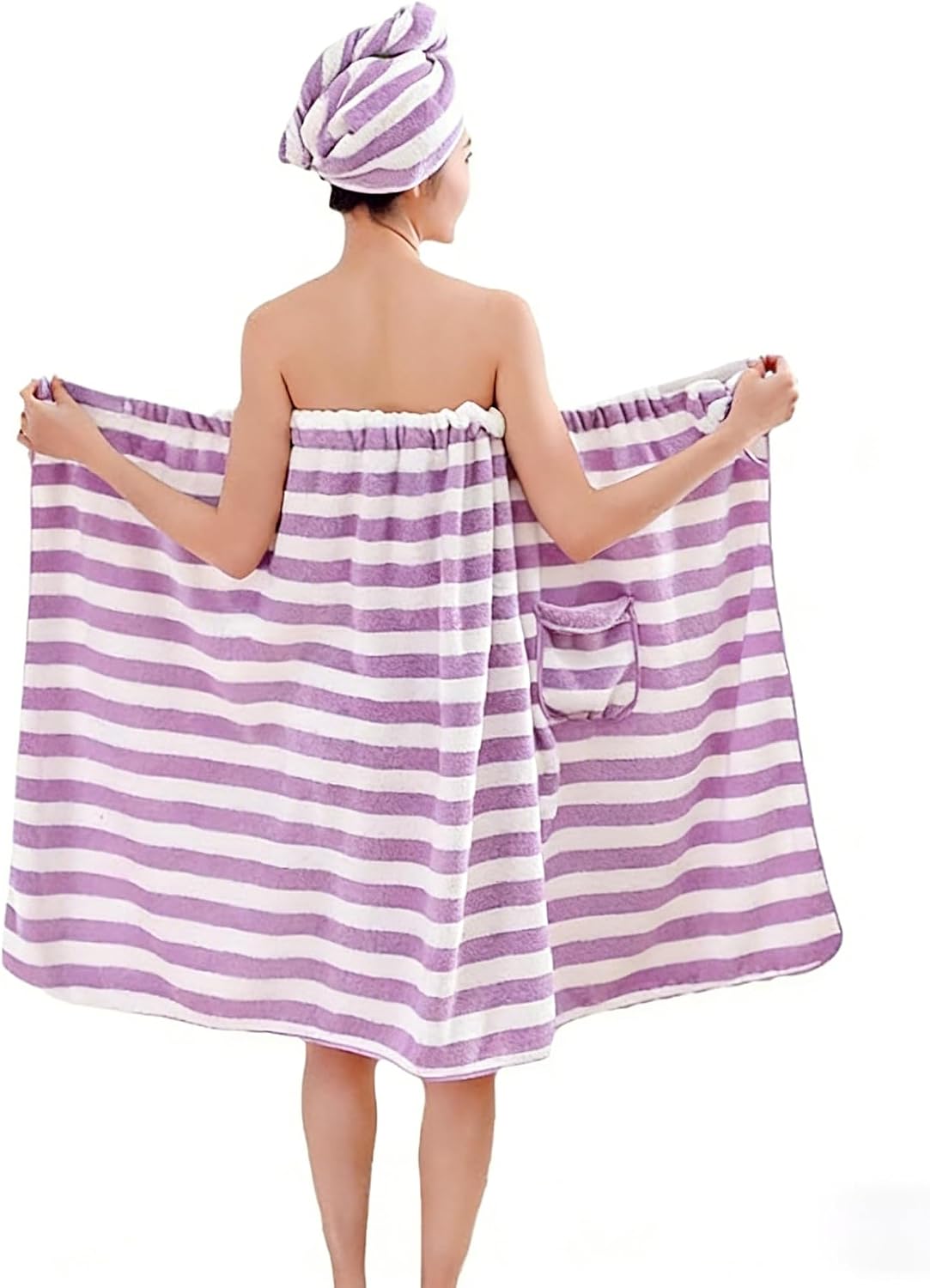 Towel Wrap for Women with Hair Towel, Adjustable Plush Absorbent Shower Spa Bath Wrap + Hair Drying Towel Sets (Purple/White, Medium)