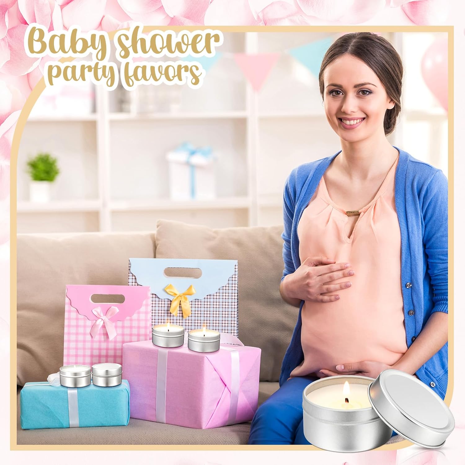 Conelist 24 Pcs Mini Candles Party Favors DIY Baby Shower Tealights Bulk Personalized Candle Tins with Lids Gifts for Guests Bridesmaid Wedding Birthday
