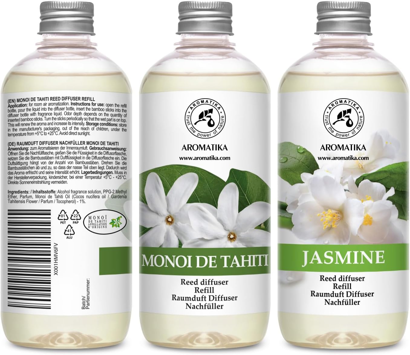 Reed Diffuser Refill Monoi de Tahiti and Jasmine Reed Diffuser Refill - 2 x 17.0 Fl Oz - Room Freshener - Fresh & Long Lasting Fragrance - for Aromatherapy - Gift Idea