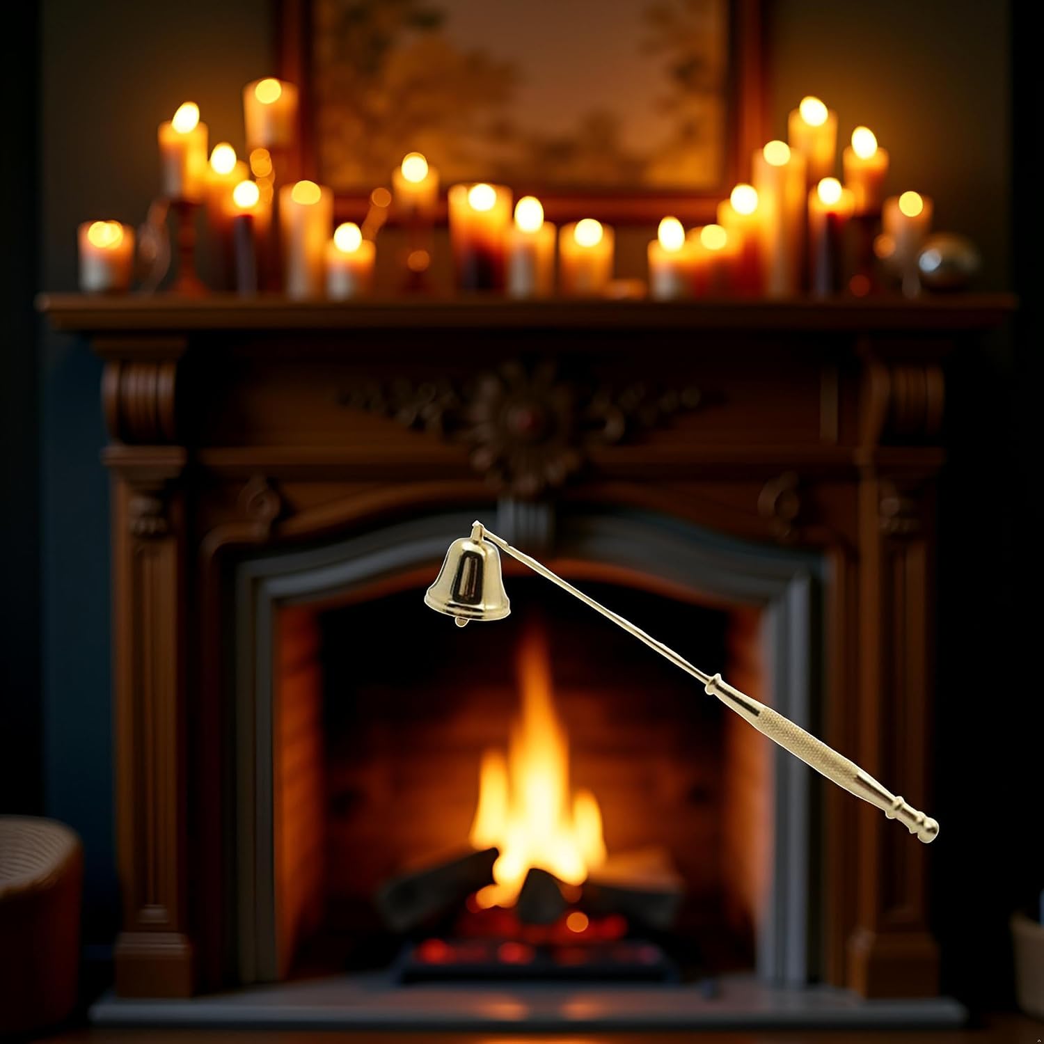 Gold Metal Candle Snuffer with Long Handle,Wick Extinguisher,Elegant Home Decor, Candle Accessories and Fireplace Tools (Antique Gold Finish)