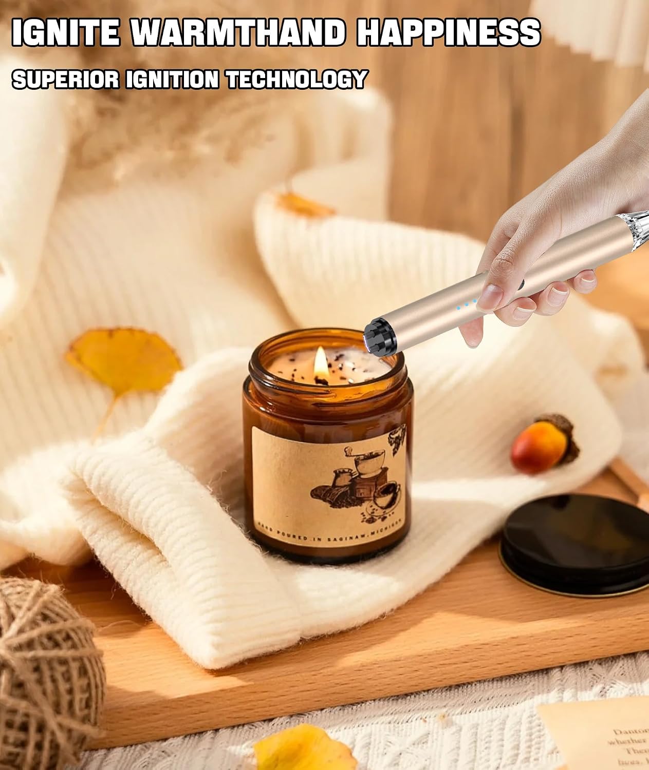 MEIRUBY Lighter Electric Candle Lighter with LED, Stocking Stuffers for Adults Women Men Wife Nana, Long Electronic Rechargeable USB Arc Lighters for Candle Camping BBQ, Gift for Women Men Mom Wife