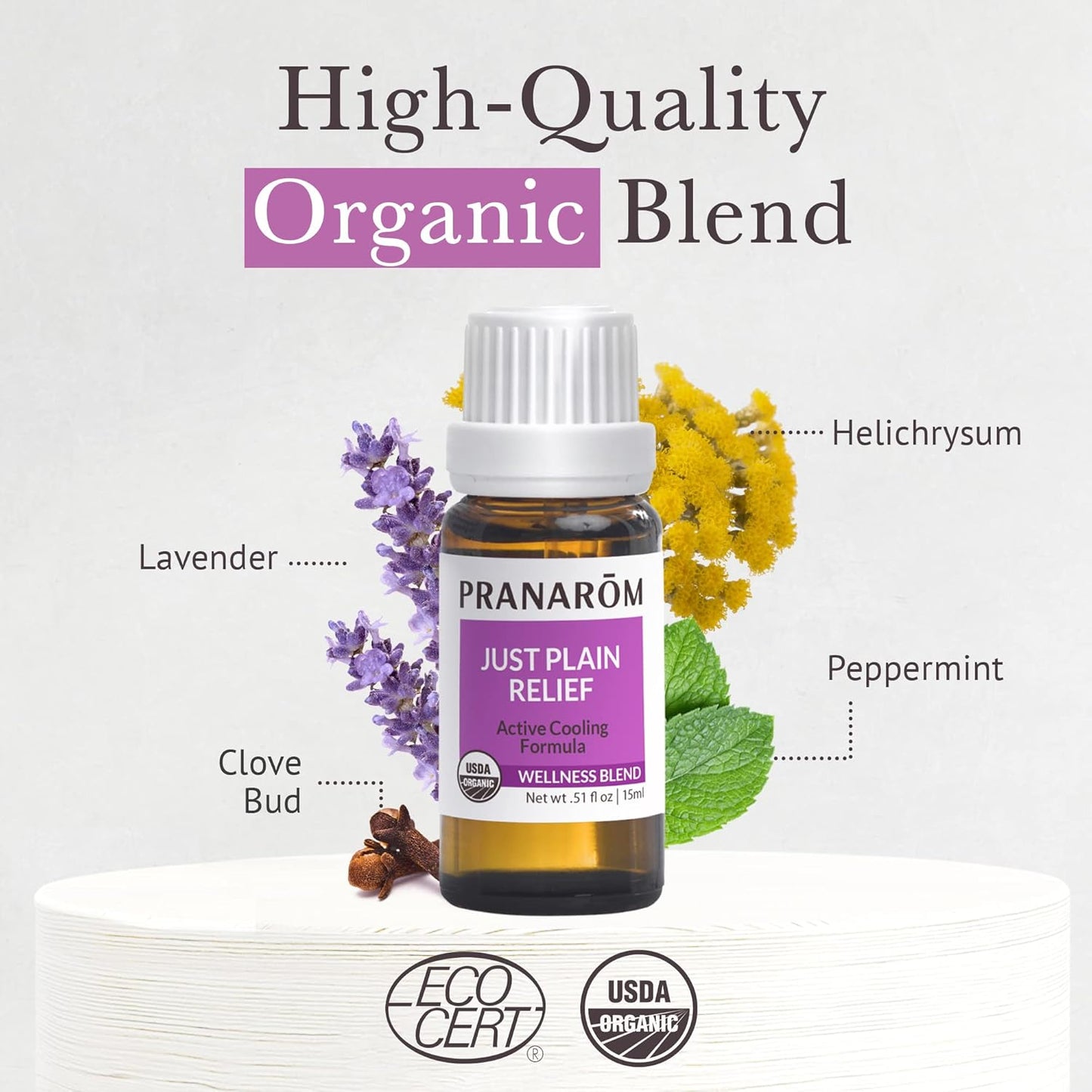 Pranarom - Just Plain Relief Organic Essential Oils for Aromatherapy, 15ml