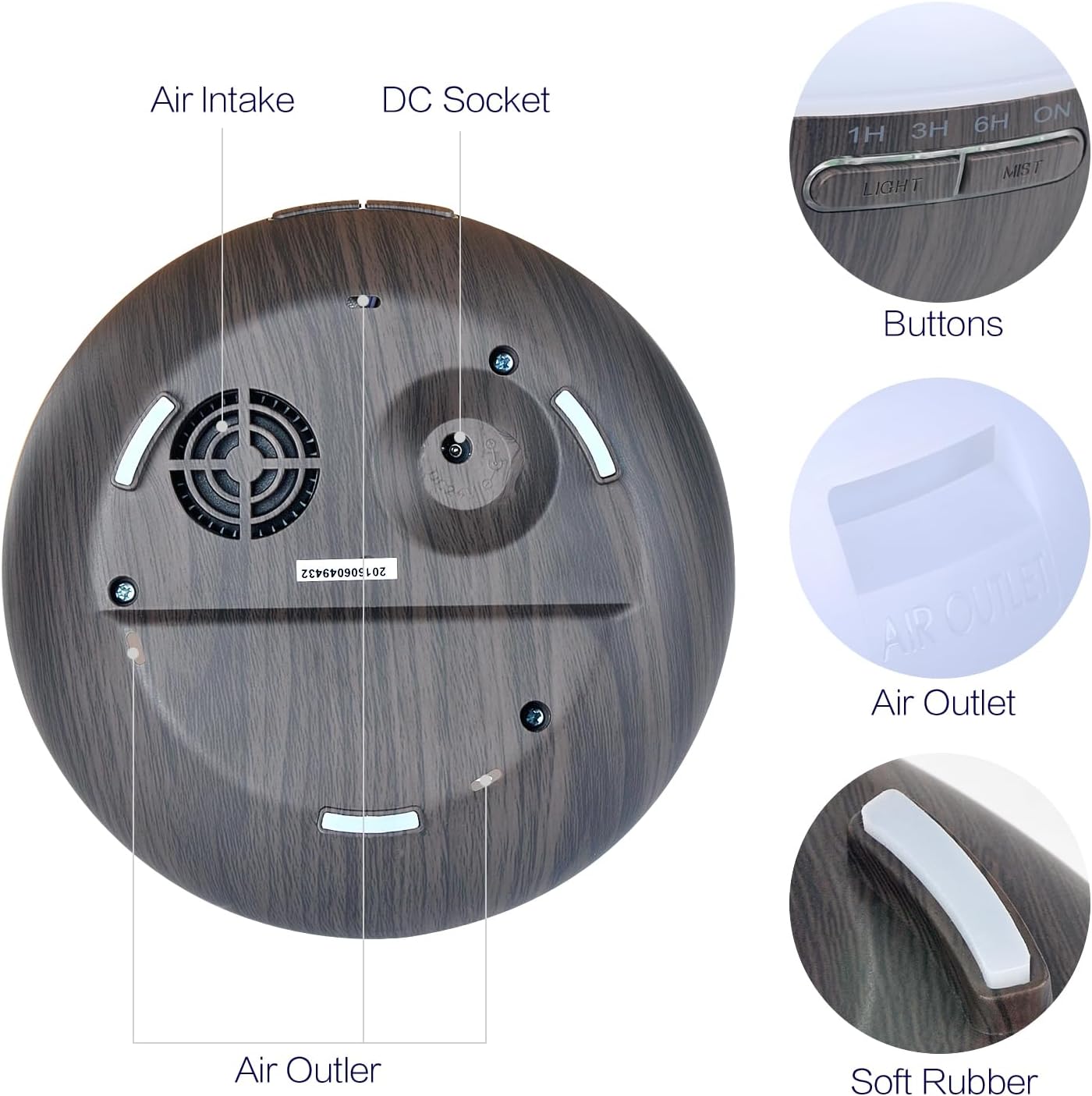 Aroma Essential Oil Diffuser, 400ml Ultrasonic Cool Mist Humidifier with Waterless Auto Shut-Off and Cleaning Kit for Home, Yoga, Office, Spa, Bedroom, Baby Room - Wood Grain