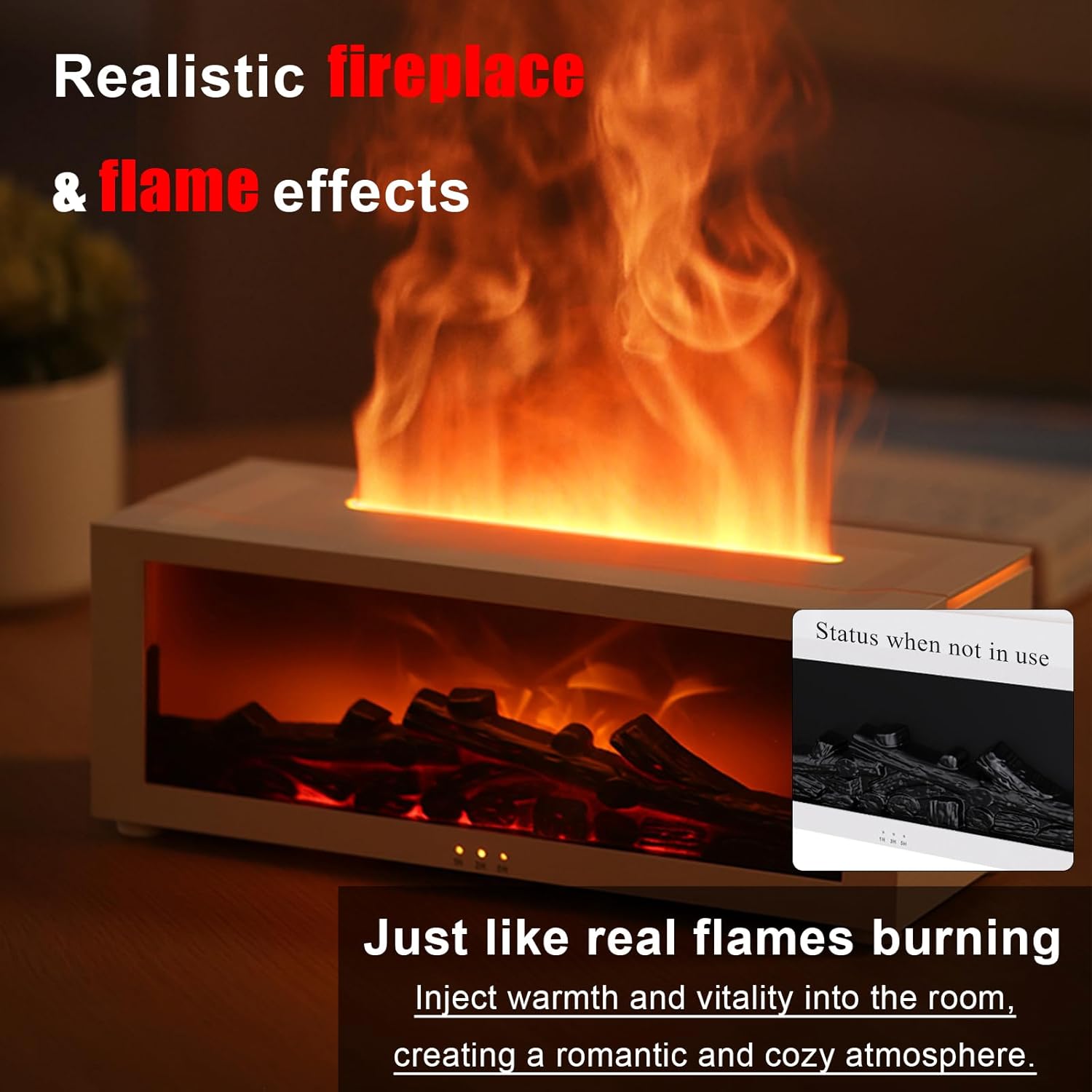 Fireplace Essential Oil Diffuser, Aromatherapy Diffuser, 150ml Ultrasonic Cool Mist Humidifier, 7 Colors Firelight Flame Diffusers with Remote, Waterless Auto-Off & Timer for Home Office(Black)
