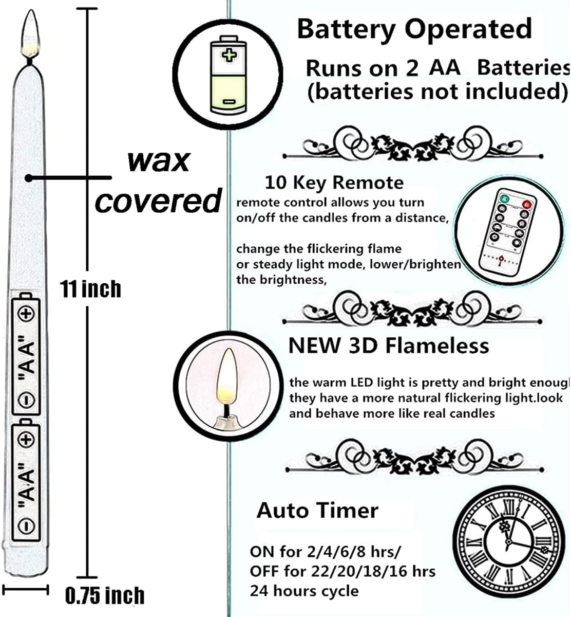 10 Pack Pink Flameless WAX Coverd 11'' Taper Candles with 2 Remote, LED Battery Operated Flickering Bright candle for proposal, wedding, festive, Family dinner, birthday party, or home decor