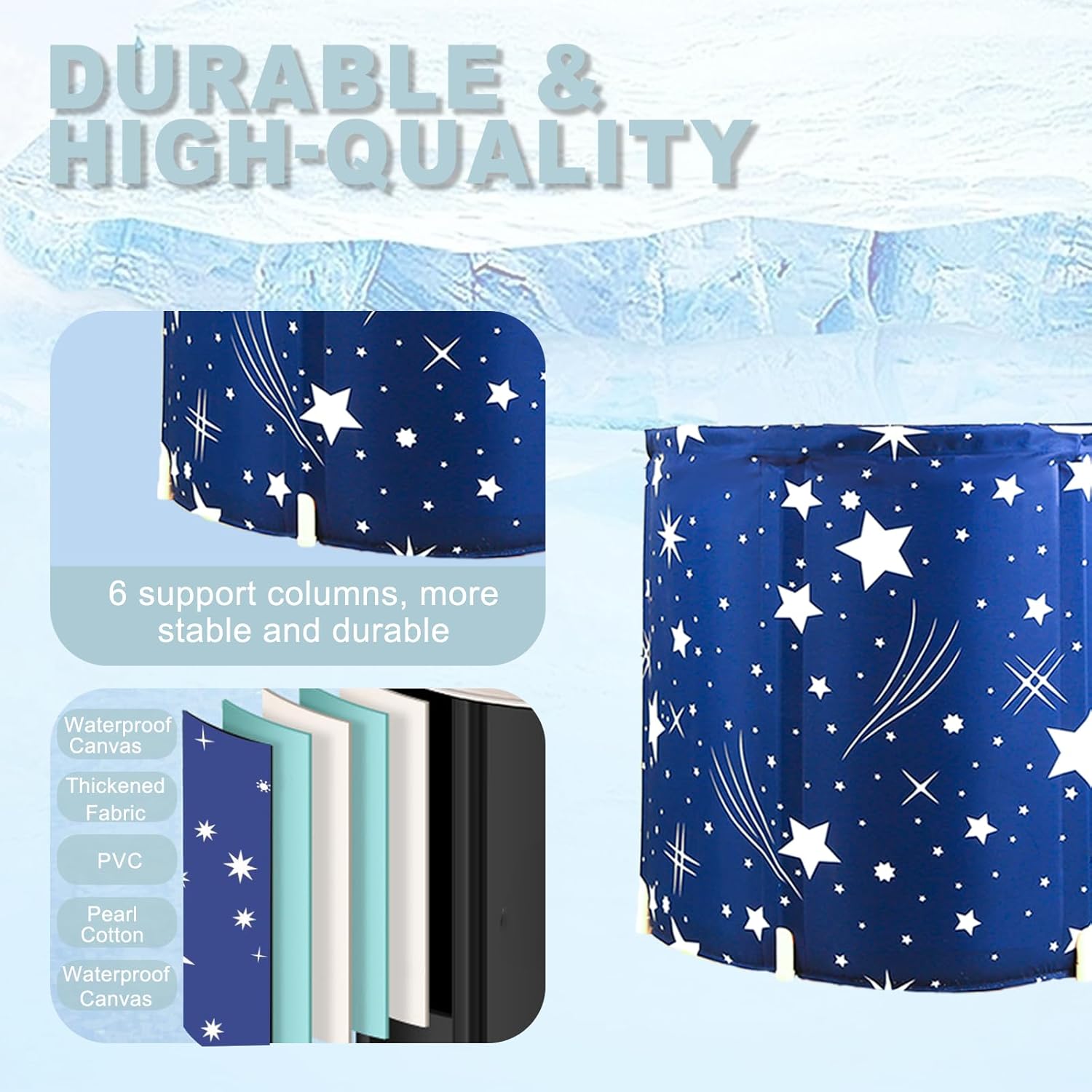 Portable Foldable Bathtub, Collapsible Adult Bath Tub for Hot SPA and Ice Bath, Space-Saving Storage, Durable PVC Material (Starry Sky B, 27inch)