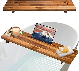 Bathtub Tray for Standard Tubs – 29" Adjustable Teak Wood Bath Caddy | Anti-Tip, Non-Toxic, Waterproof, Sustainable Bath Tray Organizer for Relaxing Spa & Home Use