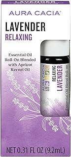 Aura Cacia Aromatherapy Roll-On, Lavender - Pre-Blended Essential Oils in Apricot Kernel Carrier Oil for a Relaxing and Soothing On-the-Go Experience | 0.31 Fl Oz (Pack of 1)