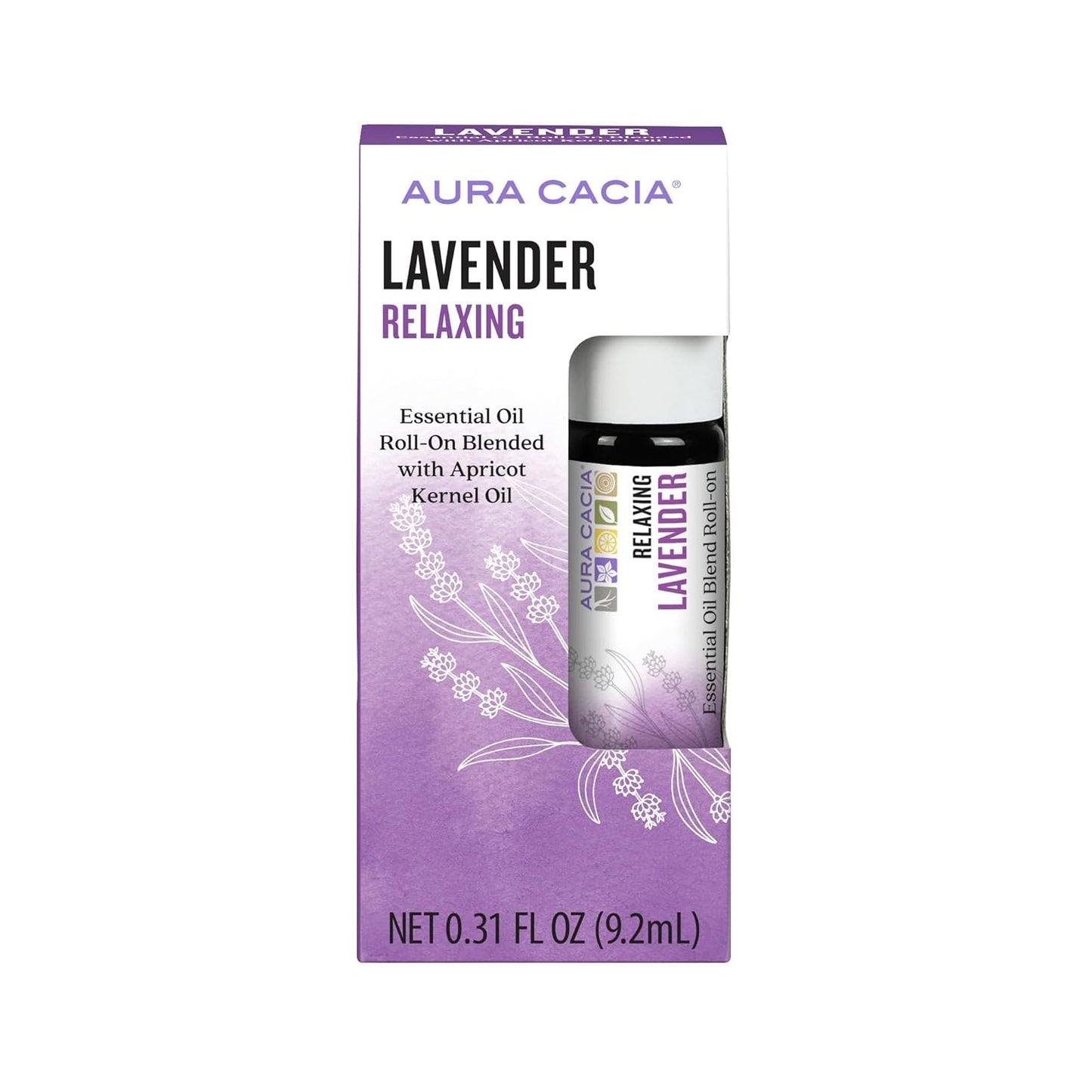 Aura Cacia Aromatherapy Roll-On, Lavender - Pre-Blended Essential Oils in Apricot Kernel Carrier Oil for a Relaxing and Soothing On-the-Go Experience | 0.31 Fl Oz (Pack of 1)