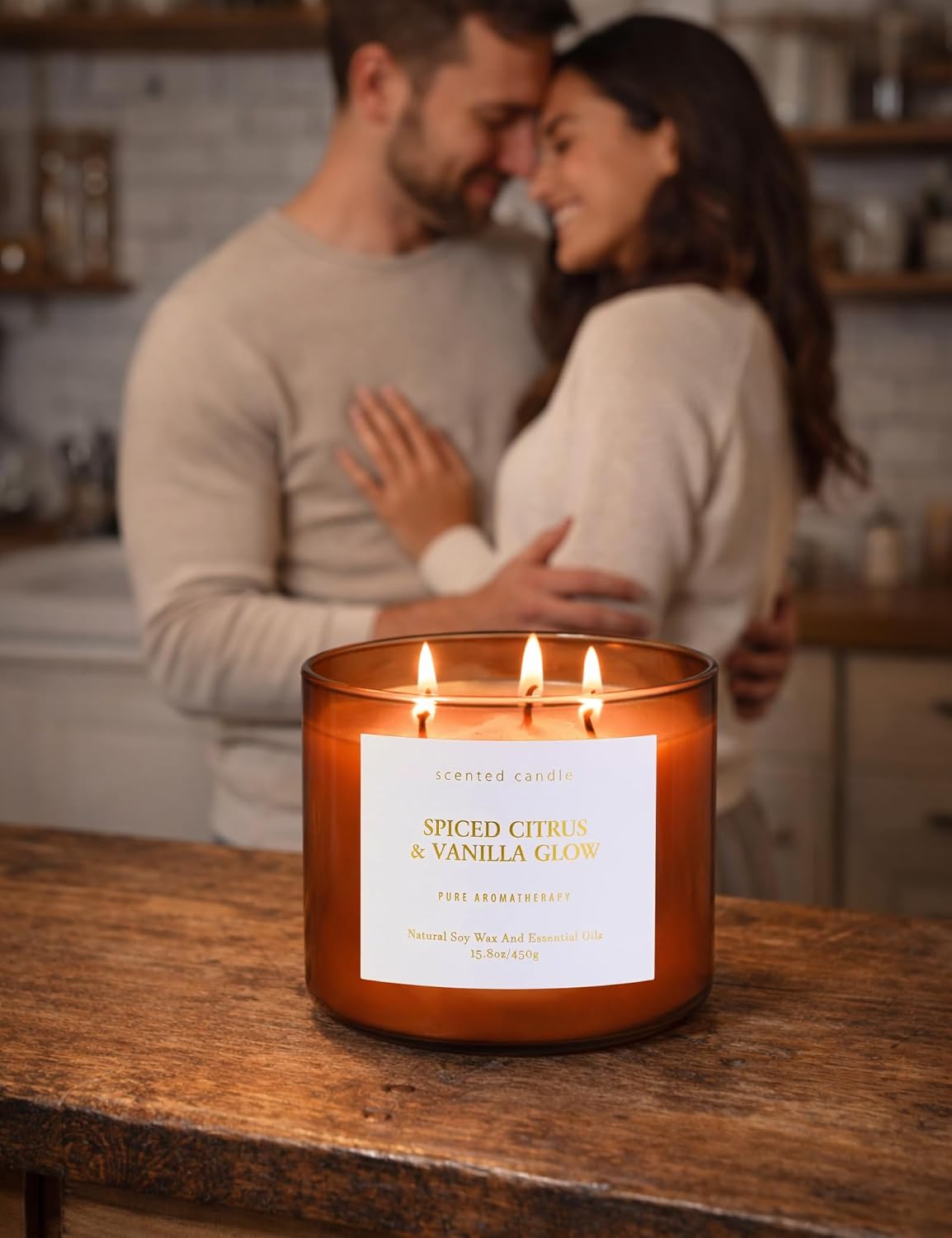 Spiced Citrus & Vanilla Glow Scented Candle | 3-Wick Large Soy Candle 15.8 oz | Highly Scented Cinnamon Aromatherapy Candle for Women & Men | Warm Cozy Home Scent | Clean Burn Long Lasting