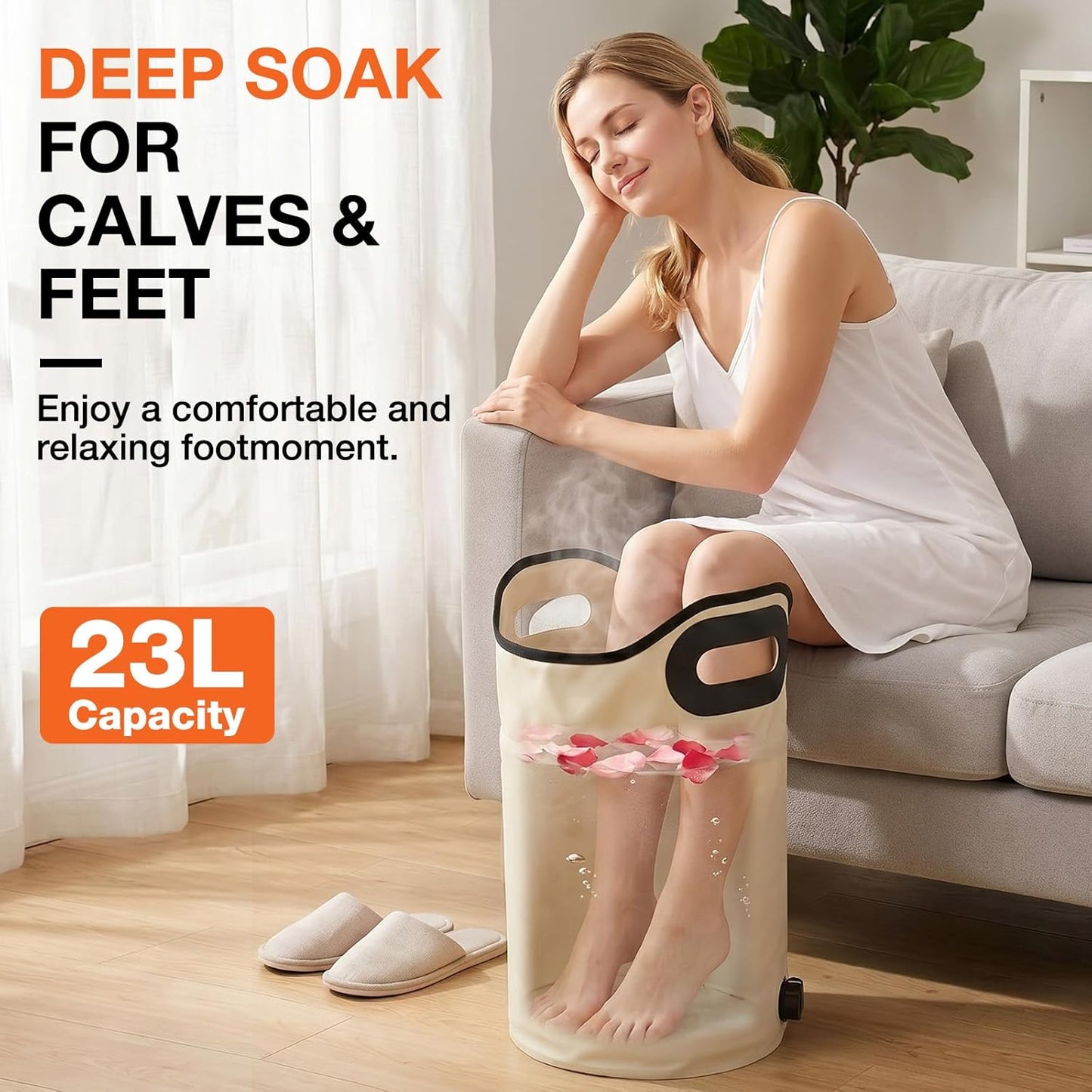 Collapsible Foot Bath Bag, Portable Foot Basin for Soaking, Folding Feet Spa Tub with Sturdy Handles & Small Drainage Hole, Multifunctional Feet Bucket for Travel Camping Outdoor Washing Fishing