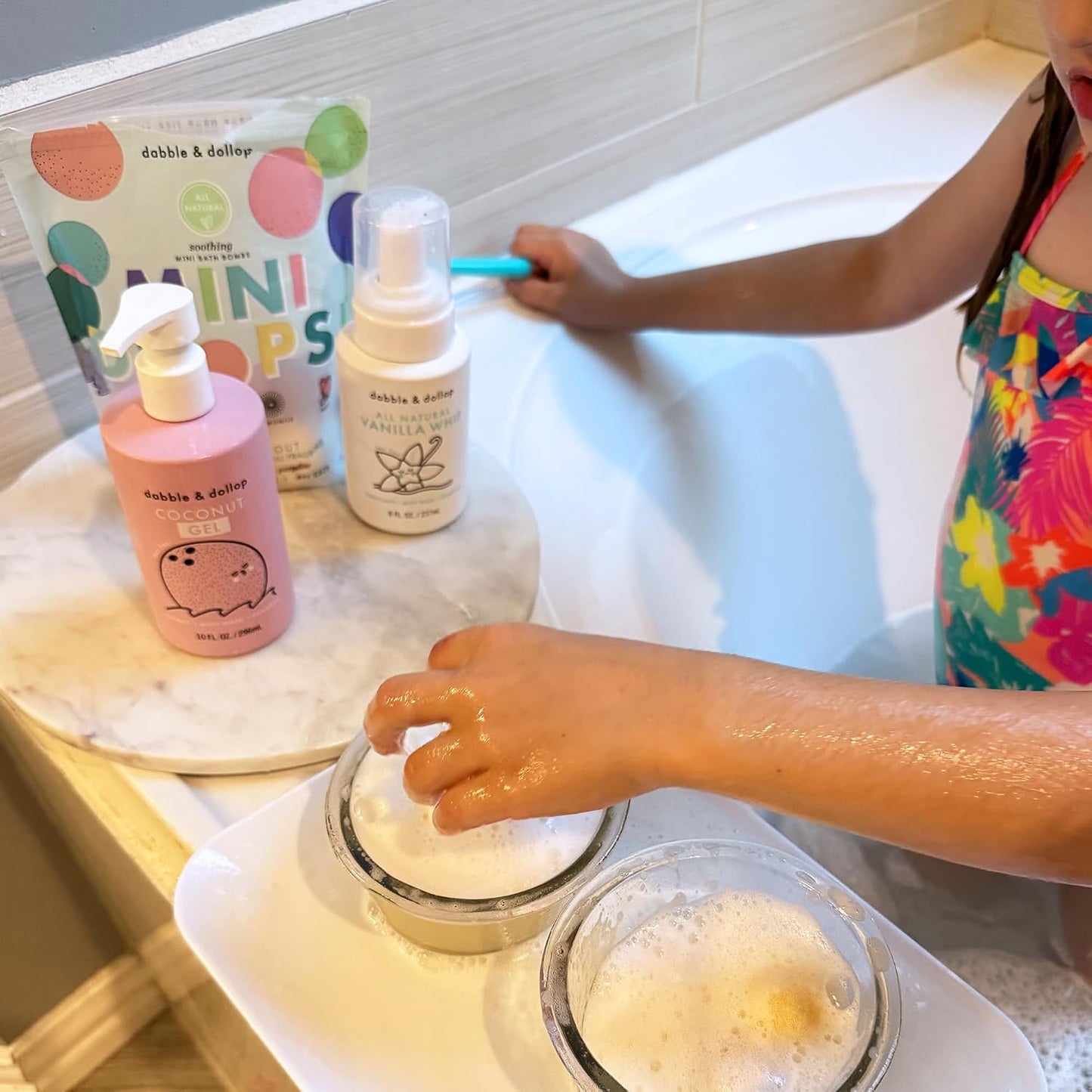 Dabble & Dollop Mini Bath Bombs, Soothing Scents - Natural Origin, Mixable Scents, Clean Ingredients, No Synthetic Dyes, Toddler & Kids Bath Bombs in Resealable Pouches (Set of 24)