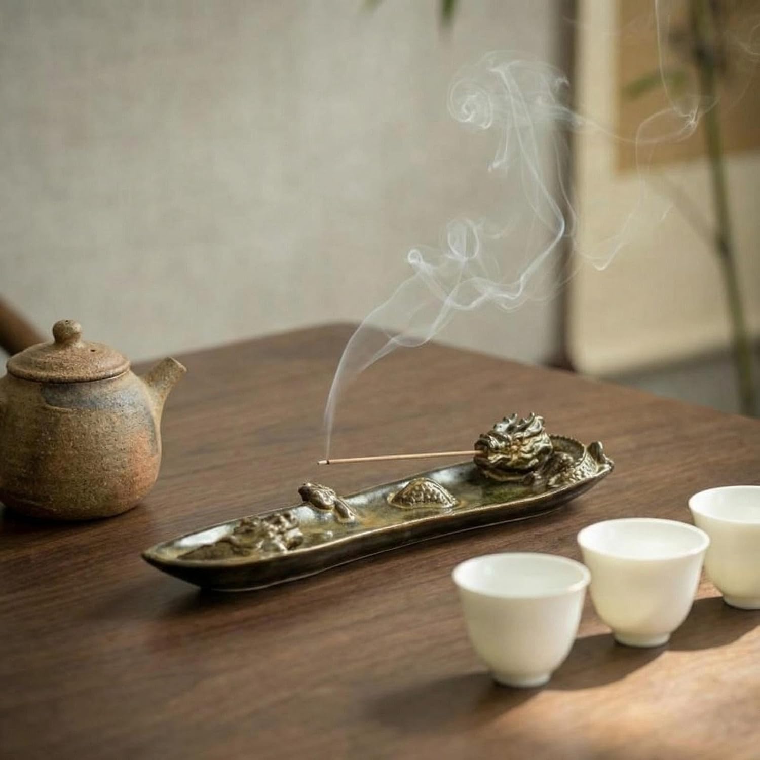 Incense Holder for Sticks, Chinese Dragon Ceramic Incense Holder with Tweezer & Brush – Zen Home Decor for Meditation, Yoga, or Tea Ceremony