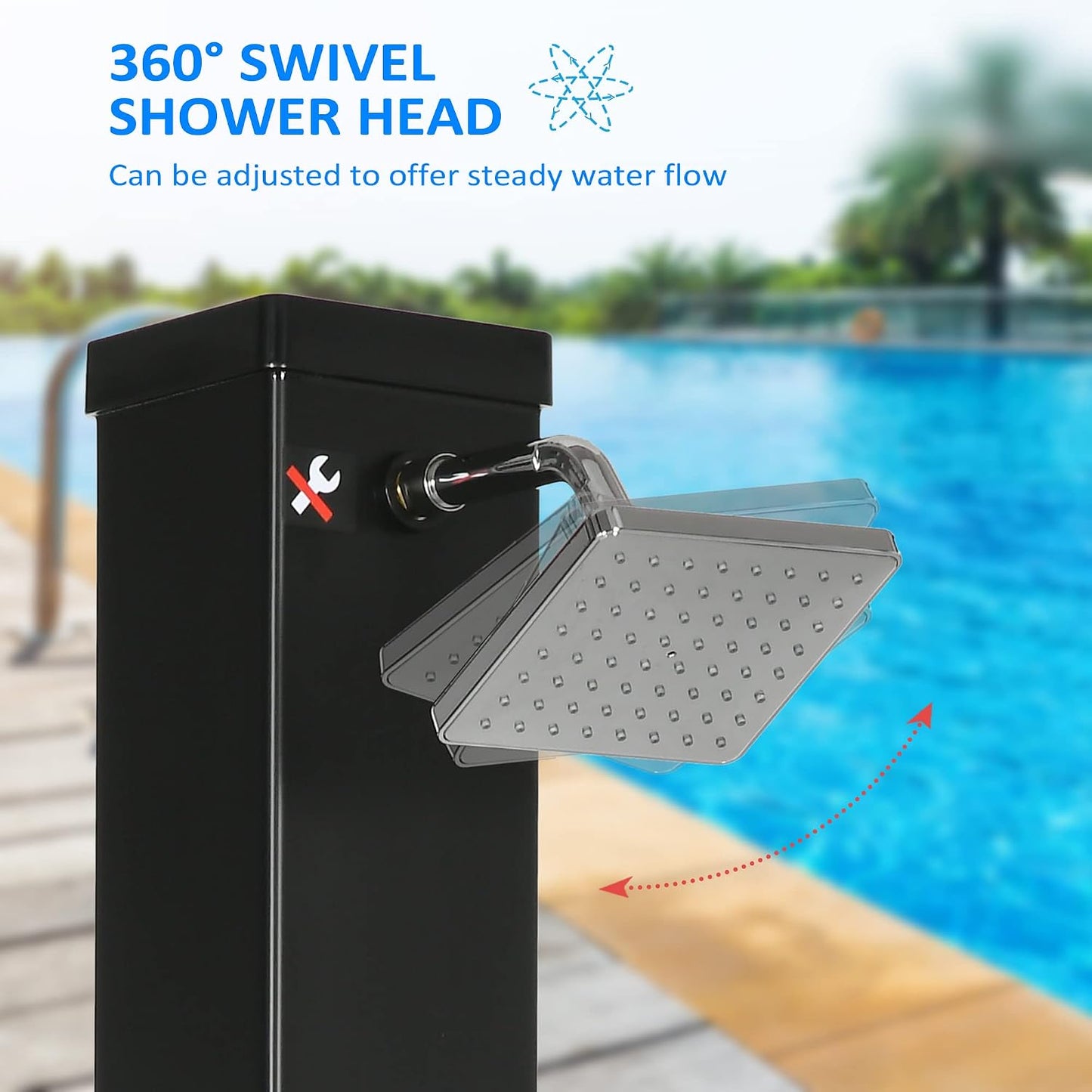 Outsunny 10.6 Gallons Solar Heated Shower with Free-Rotating Shower Head, Temperature Adjustment & Foot Shower, 2-Section Outdoor Shower for Backyard Poolside Beach Pool Spa, 7ft