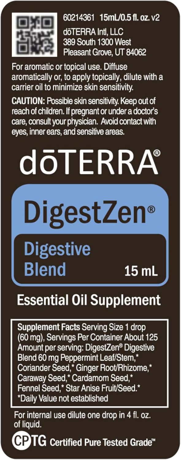 doTERRA DigestZen 15ml - Pure Essential Oil Digestive Blend with Peppermint, Ginger and Other Natural Oils to Help Reduce Gas, Indigestion and Upset Stomach