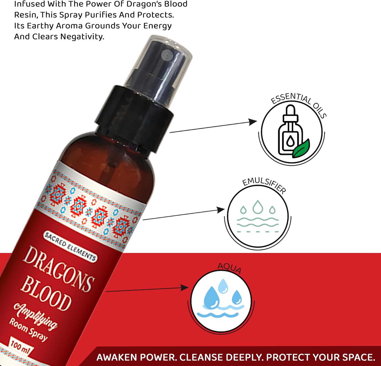 Sacred Element's Dragon's Blood Room Spray | Natural Purifying Mist for Energy Clearing, Negativity Release, Spiritual Balance & Aromatherapy | 3.38 Fl Oz / 100ml Non-Toxic Air Freshener