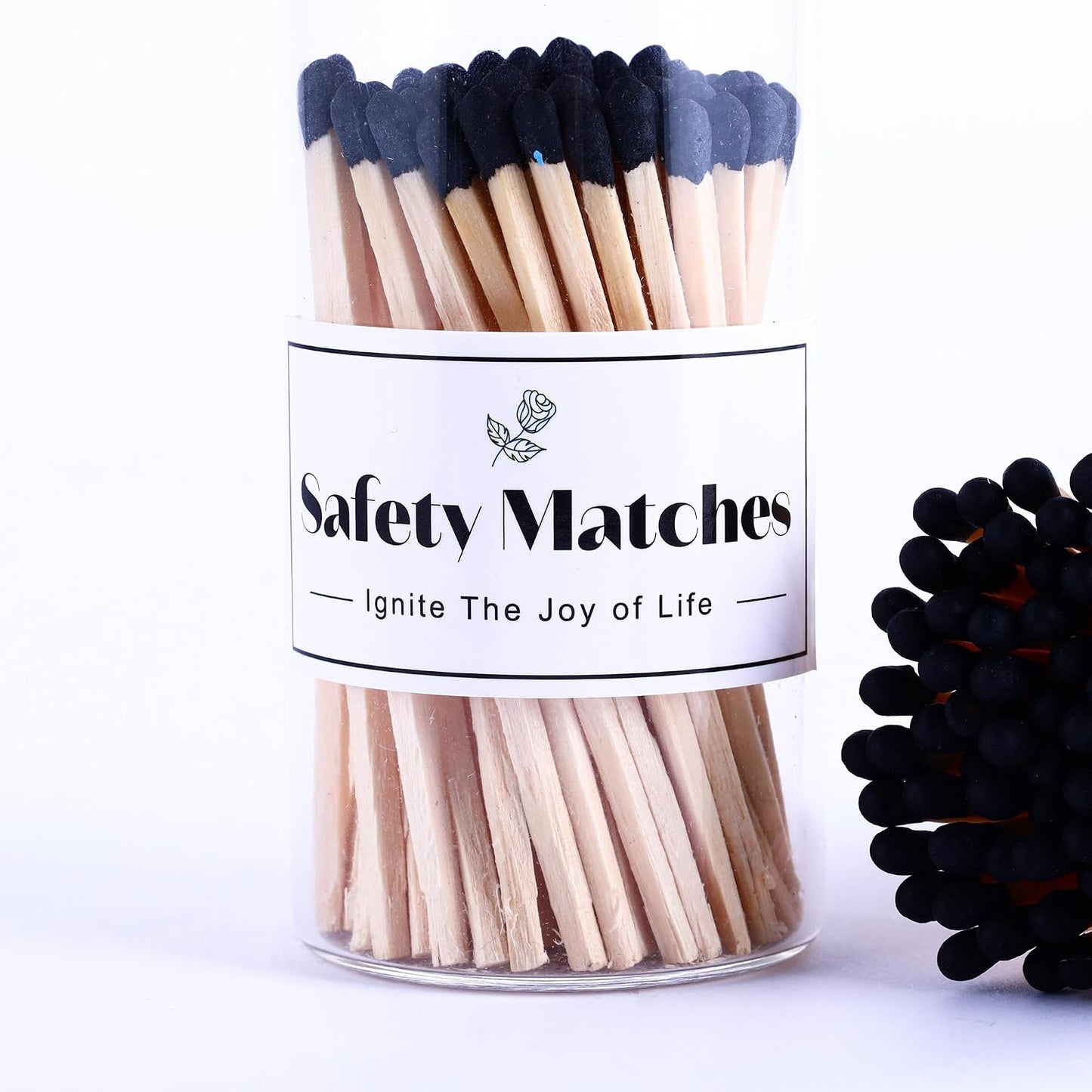 3" Black Matches Included with Match Holder, Candle Matches in a Jar, MatchJar with Striker, FireplaceMatches Bottle, Matchcloche with Strikers， SafetyMatches for Candles Fireplace BBQ Gril