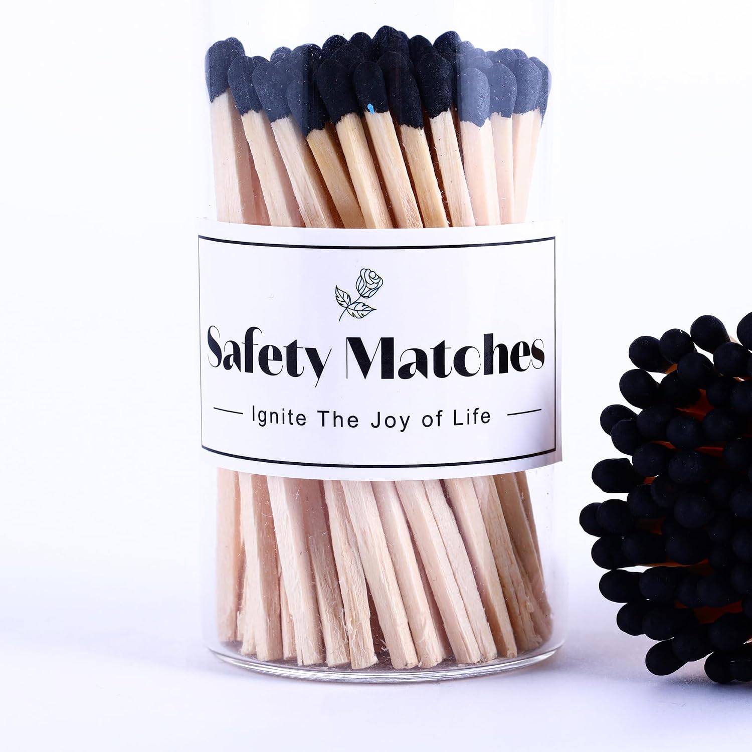 3" Black Matches Included with Match Holder, Candle Matches in a Jar, MatchJar with Striker, FireplaceMatches Bottle, Matchcloche with Strikers， SafetyMatches for Candles Fireplace BBQ Gril