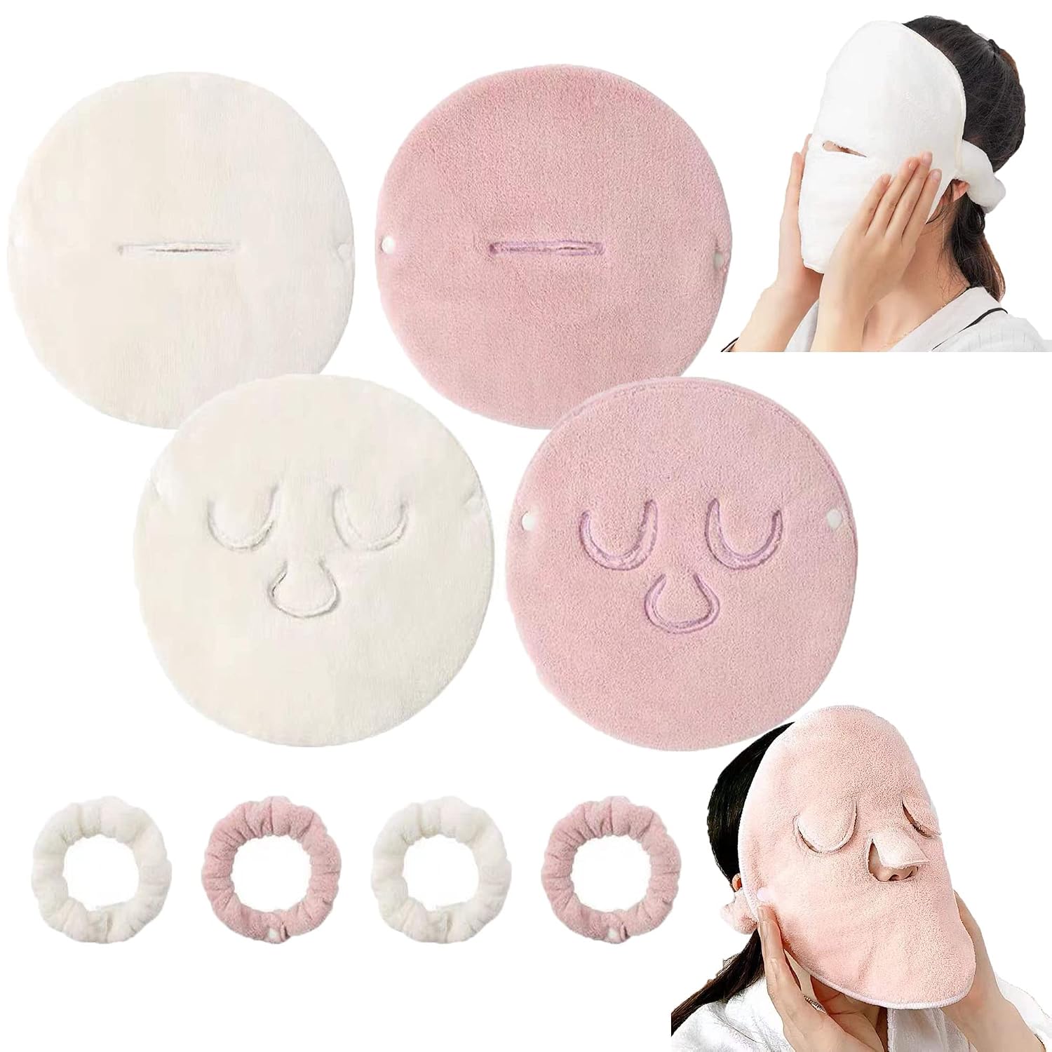 4 Pack Reusable Face Towel Mask Cold Hot Compress Facial Steamer Towel Moisturizing Beauty Skin Care Spa Towels for Facial Steamer Mask for Women Girls