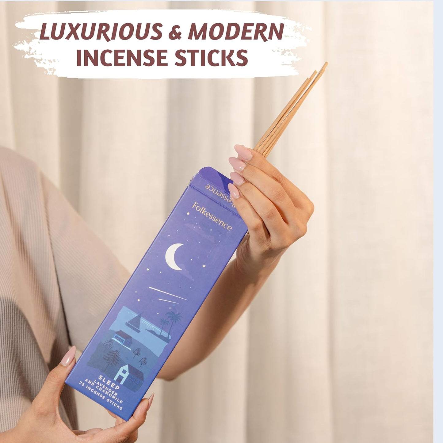 Folkulture Incense Sticks (75 Sticks) | 8" Premium Lavender & Chamomile Incense Sticks for Deep Sleep, Aromatherapy, Relaxation Gifts | No Charcoal, Non Toxic, 45 Mins, Long Burning Insence-Sticks