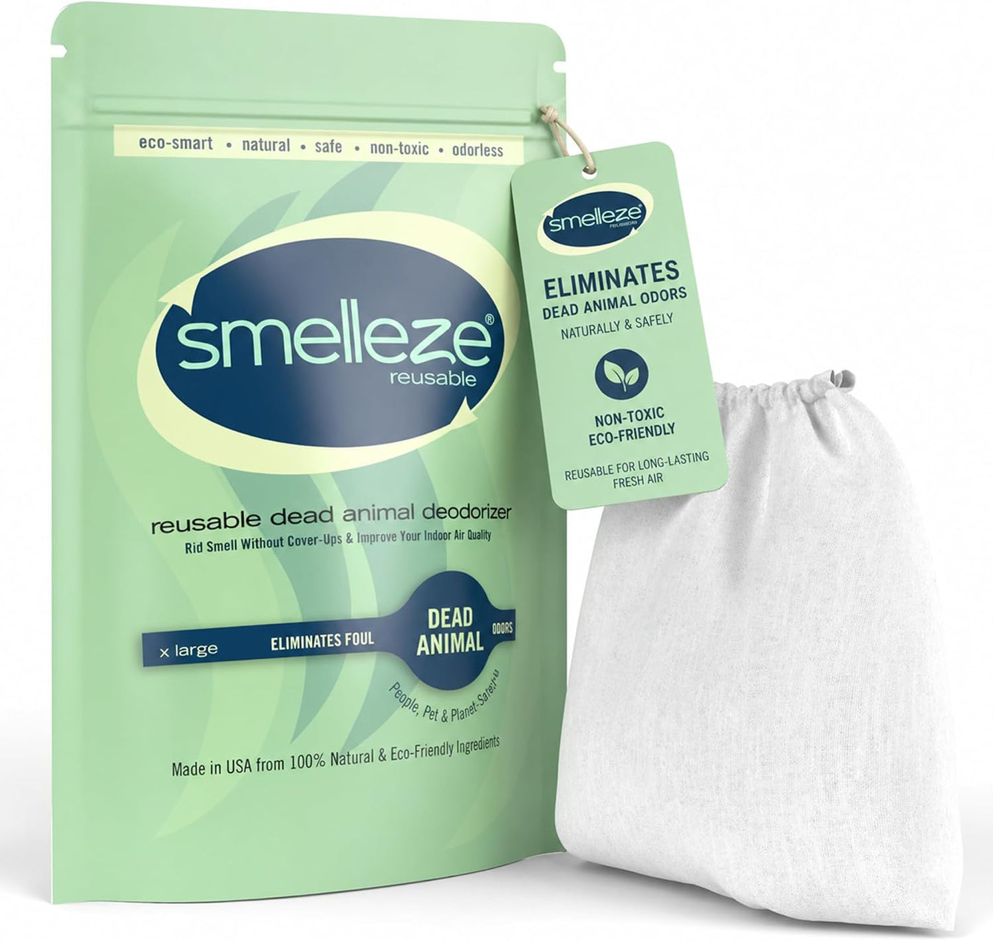 SMELLEZE Dead Animal Odor Eliminator for Home - Removes Rodent & Mouse Smell in Wall, Attic, Crawlspace - Reusable Pouch, Pet Safe, USA Made, 375 sq.ft