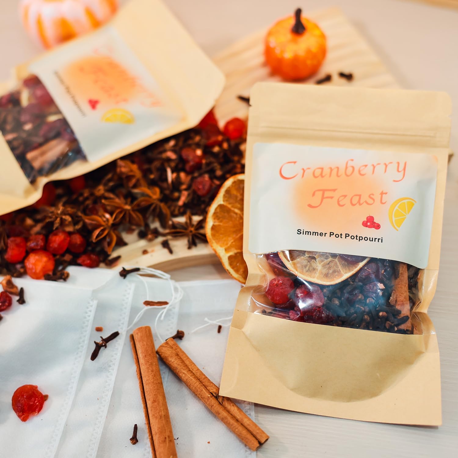 Cranberry Feast Stovetop Potpourri Kit - Natural Home Fragrance Simmer Pot with Dried Orange Slices, Whole Cranberries, Cinnamon Sticks, Cloves & Cedar Wood - Cozy Autumn & Holiday Scent