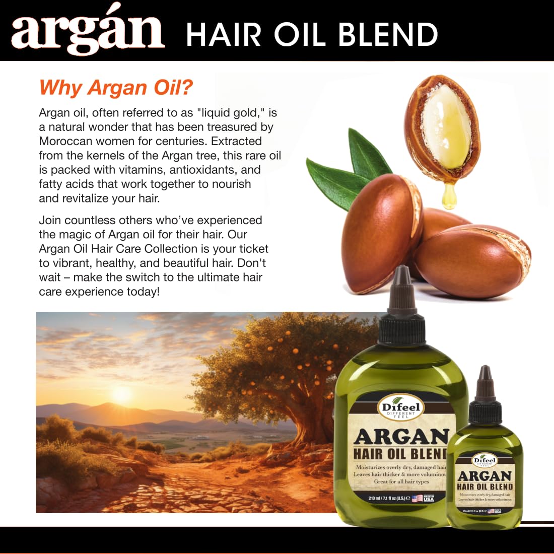 Difeel Argan Hair Oil Blend 7.1 Ounce (PACK OF 2)