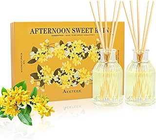 2-Pack Osmanthus Reed Diffuser Set, Kumquat Aroma Essential Oils, Amber Scented Oil Home Fragrance with 10pcs Sticks, Aromatherapy Air Freshener for Room Shelf Bathroom Decor