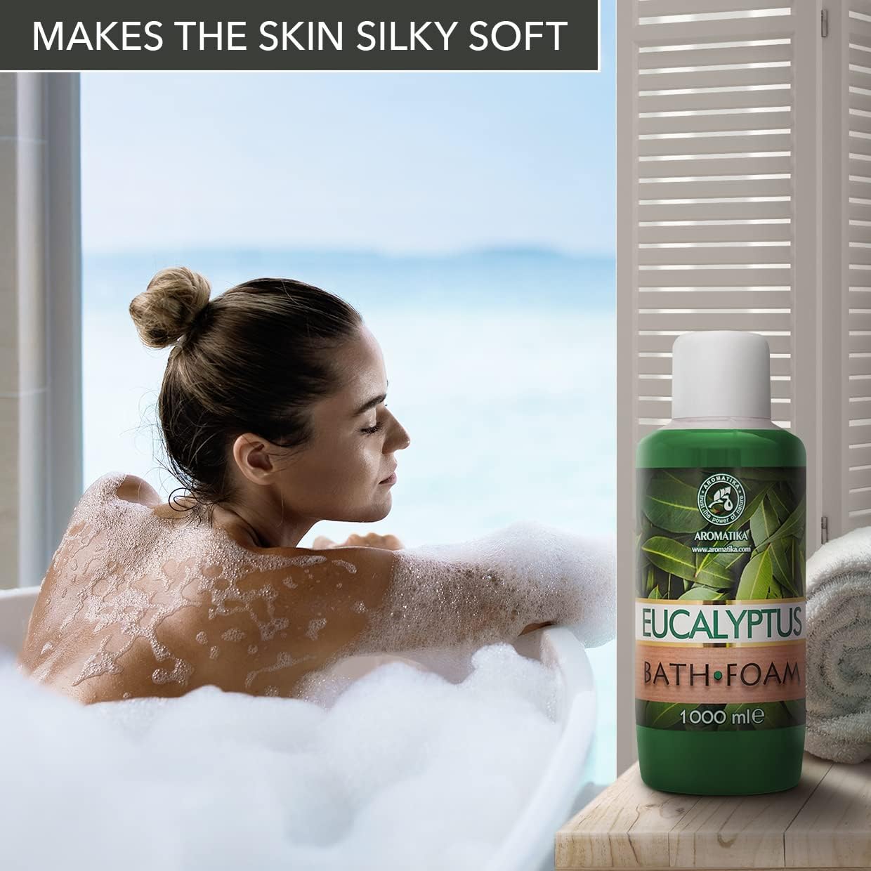 Bath Foam with Eucalyptus Essential Oil - 34 Fl Oz (1000ml) - Body Care - Good Sleep - Beauty - Bathing - Body Care - Wellness - Relax - Aromatherapy - Spa - Bubble Baths