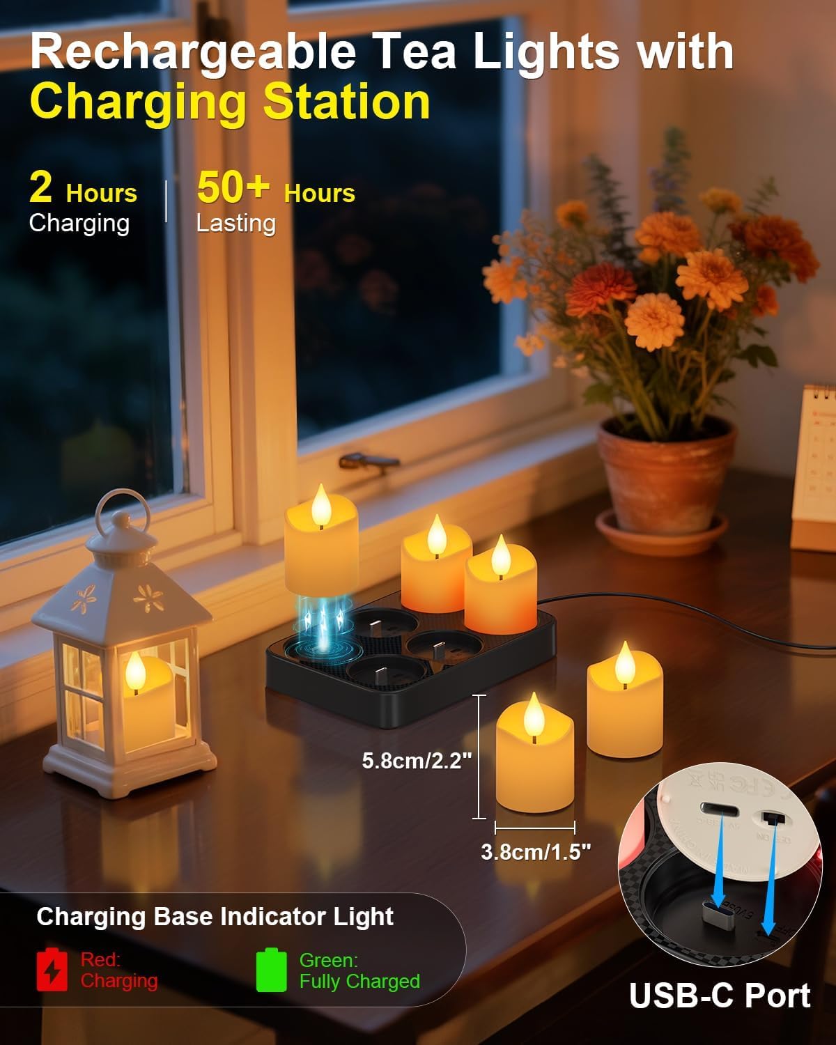 SoulBay Flameless Candles Rechargeable with Remote, 6pcs Electric LED Fake White Votive Candles with Charging Base and Timer, Flickering Decorative Lights for Home Table Holidays Christmas Décor