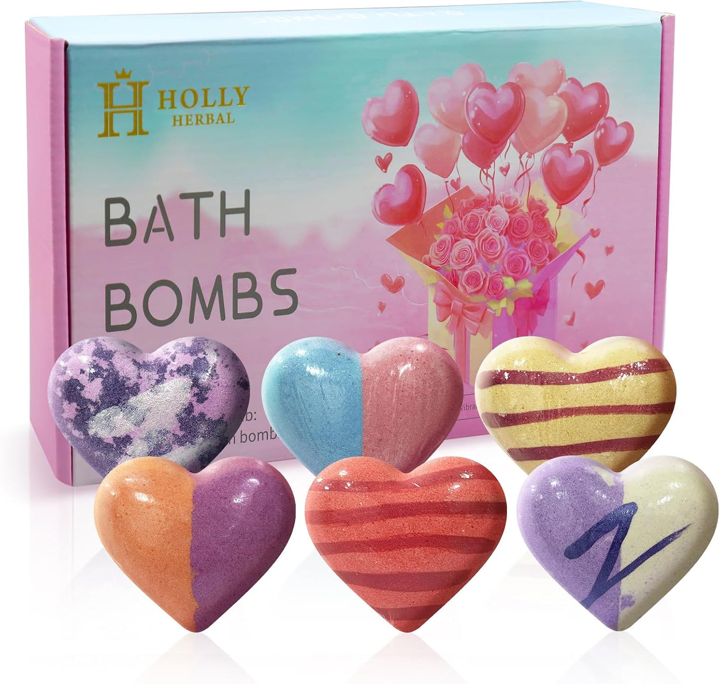 Bath Bombs Gift Set for Women – 6 Pack Extra Large 4.23oz Heart Shaped Natural Scented Bath Bombs with Essential Oils & Shea Butter – Relaxing Spa Gifts for Mom, Wife, Girlfriend