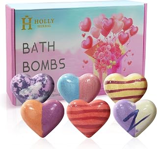 Bath Bombs Gift Set for Women – 6 Pack Extra Large 4.23oz Heart Shaped Natural Scented Bath Bombs with Essential Oils & Shea Butter – Relaxing Spa Gifts for Mom, Wife, Girlfriend