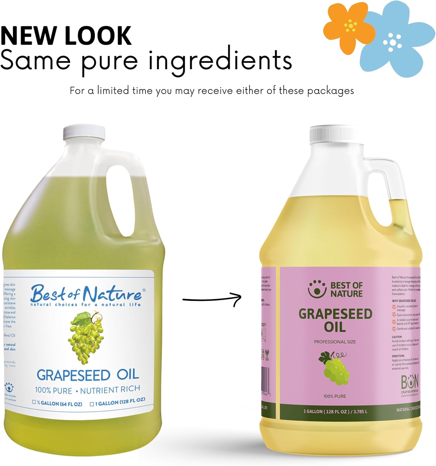 Best of Nature 100% Pure Grapeseed Oil - Unscented, Lightweight, Non-Greasy Moisturizer for Hair, Skin, Face & Aromatherapy, Carrier Oil for Essential Oils, Half Gallon (64 fl oz)
