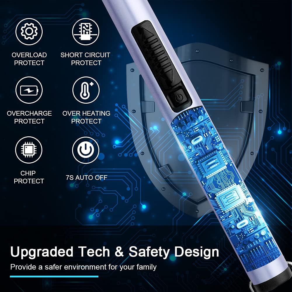 SUPRUS Electric Candle Lighter USB Type C Rechargeable Lighter Steel Shell & Hanging Hook with 360° Flexible Neck(Blue)