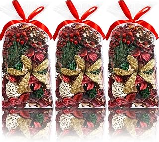 Christmas Potpourri Bags, Cinnamon Apple Scented Red Potpourri Bowl Filler,Red Decorative Dried Flowers,Home Fragrance Sachet, Vase Fillers,(3 bags/20 oz)