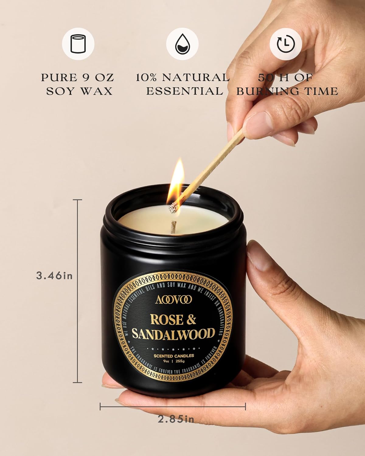 AOOVOO Scented Candles for Men - 4 Pack Candles for Home Scented, 36oz Soy Wax, 200 Hour Burn Time, Men Candle Set, Rose Sandalwood/Whiskey Caramel/Lavender/Leather Candle Set T