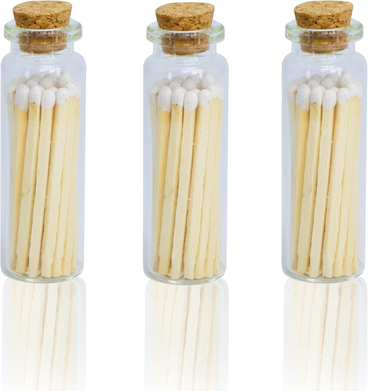 Chandler Studio 3 Bottles - 60+ Matchsticks Safety Matches in Jar - Strike On Bottle Glass Jar 2" Inch Matchsticks (20 Matchsticks Jar, Pink) (White, 3 Bottles)