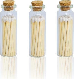 Chandler Studio 3 Bottles - 60+ Matchsticks Safety Matches in Jar - Strike On Bottle Glass Jar 2" Inch Matchsticks (20 Matchsticks Jar, Pink) (White, 3 Bottles)