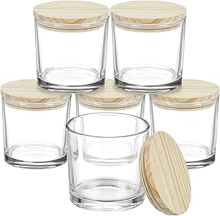 QWORK 16oz Clear Candle Jars with Lids, 6 Pack 3 Wick Glass Candle Containers, Thick Heat Resistant Glass Jars with Bamboo Lids