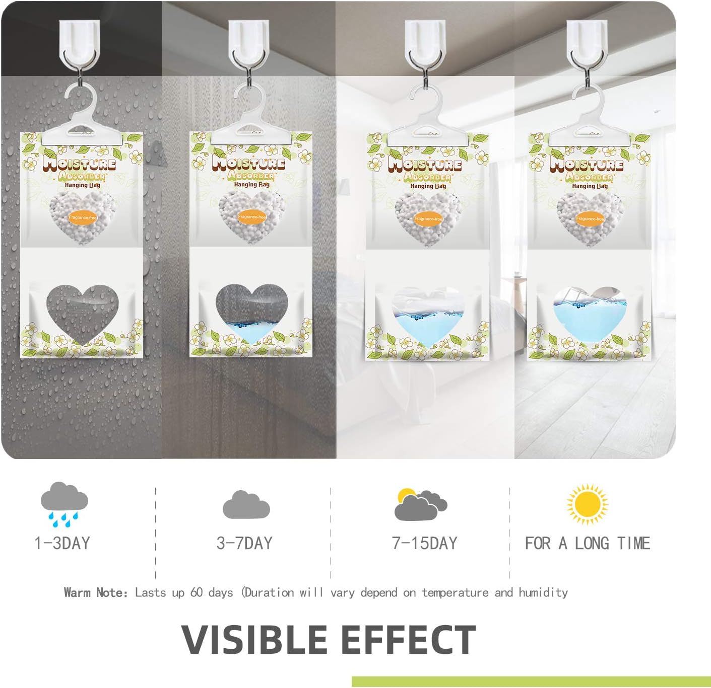 ZSPENG 14 Pack Moisture Absorber Hanging Bags,220g/Pack Fagrance Free Moisture Bag,Hanging Closet Dehumidifier Bags for Basement Closet Storeroom